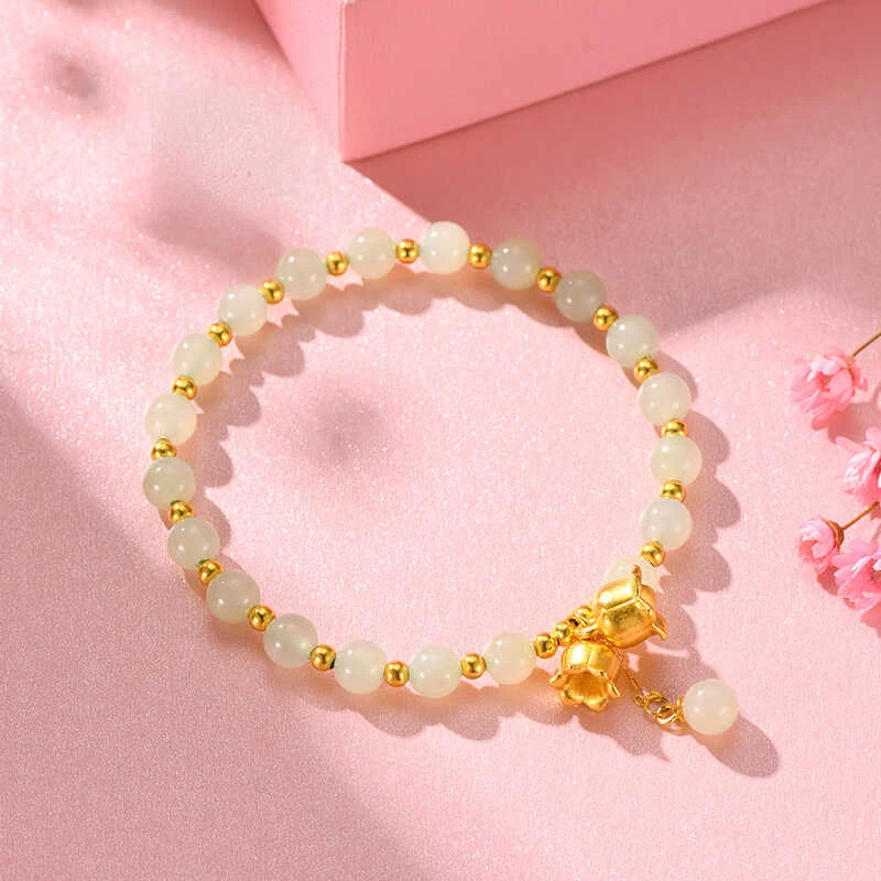 天然和田玉铃兰花手链女轻奢高级感新中式五花转运