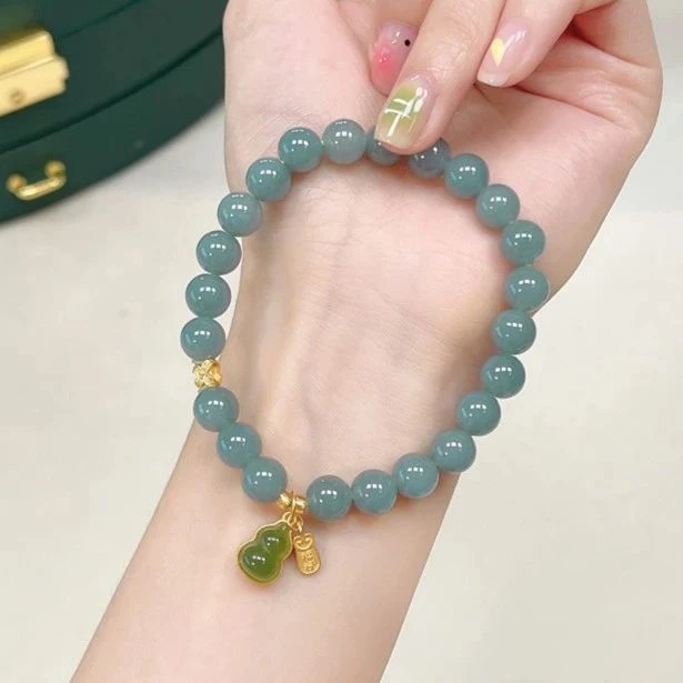天然A货蓝水翡翠和田玉碧玉葫芦吊坠单圈手串女士气质百搭手链