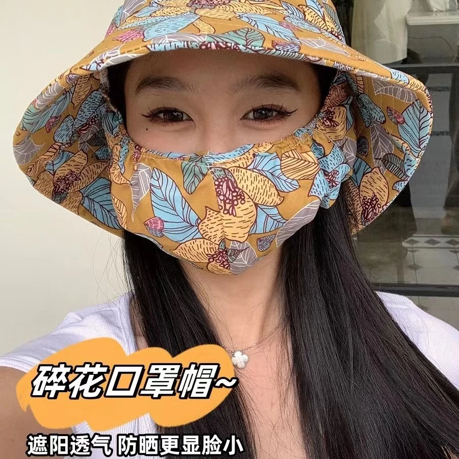 防晒口罩一体帽子遮阳帽女款防紫外线防风帽新款户外夏季太阳帽女