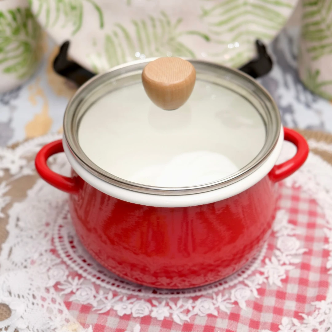 赛里斯日式红色翻边双耳加厚搪瓷深锅汤锅炖锅泡面锅小奶锅