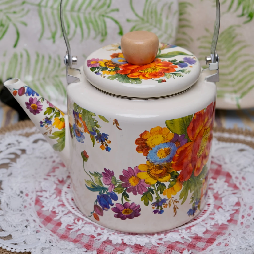 赛里斯加厚外贸花朵珐琅搪瓷凉水壶奶茶烧水壶家煤气电磁炉通用