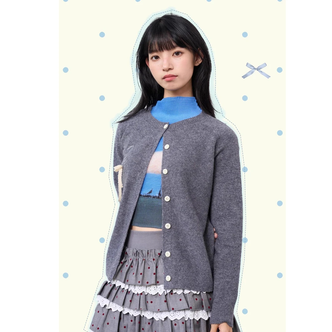 MOF礼物商店 2024秋冬小猫烫钻针织开衫