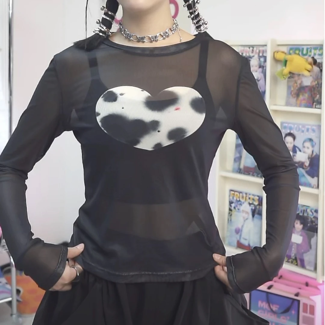 珍珠核系列短款T恤网纱薄款T恤