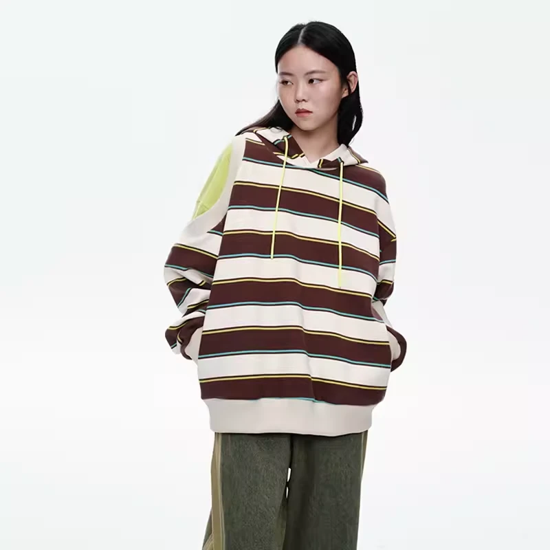 【孤品】Oinkoink 撞色条纹假两件连帽卫衣两色