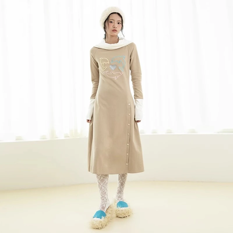 礼物商店 一字肩漏锁骨甜美连衣裙