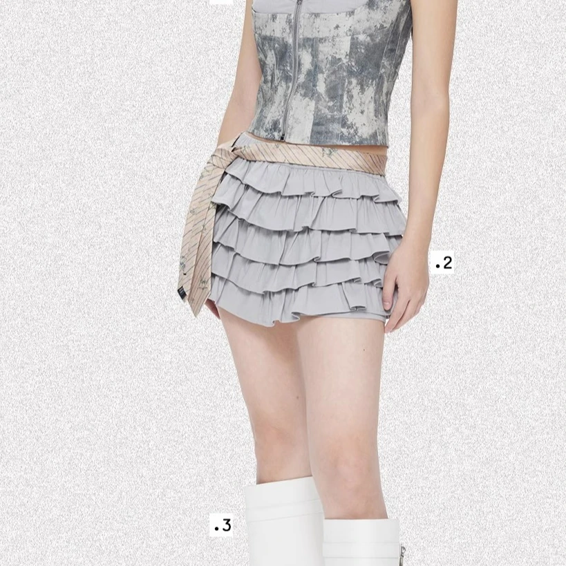 Next passport 卡其色浅灰色五层蓬蓬短裙裤