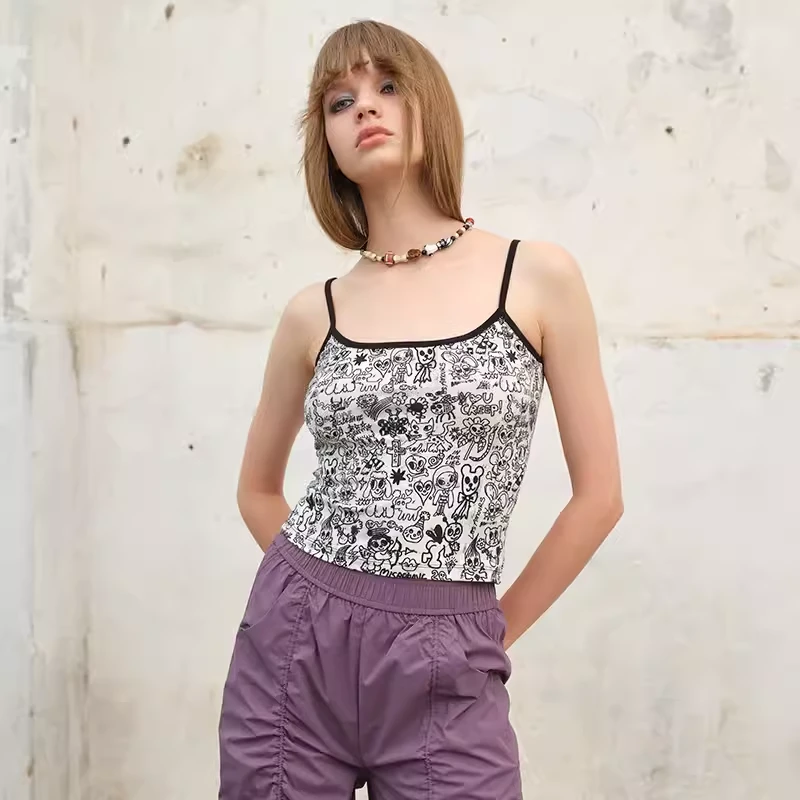 Next Passport 涂鸦印花短吊带