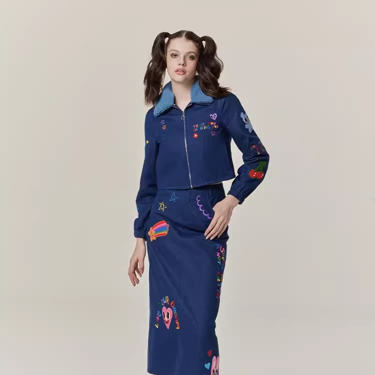 iscreamcolour MOF艺术家原创复古刺绣牛仔外套涂鸦