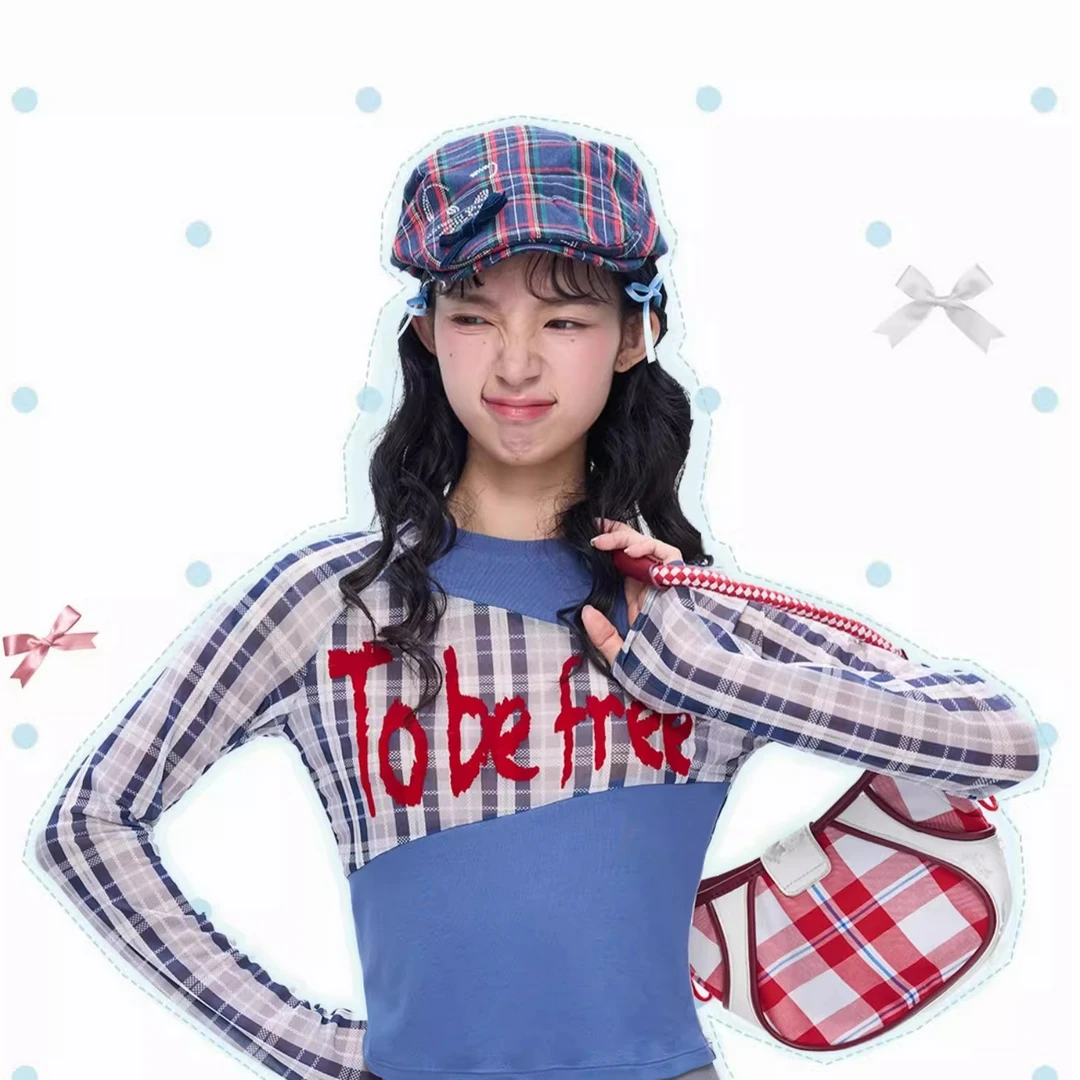 MOF礼物商店 2024秋冬红蓝格纹猫咪烫钻辣妹贝雷帽显脸小画家帽