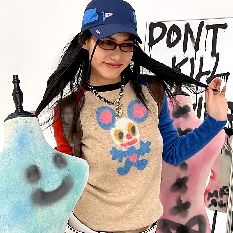 iscreamcolour MOF 艺术家原创红蓝插肩袖印花T恤