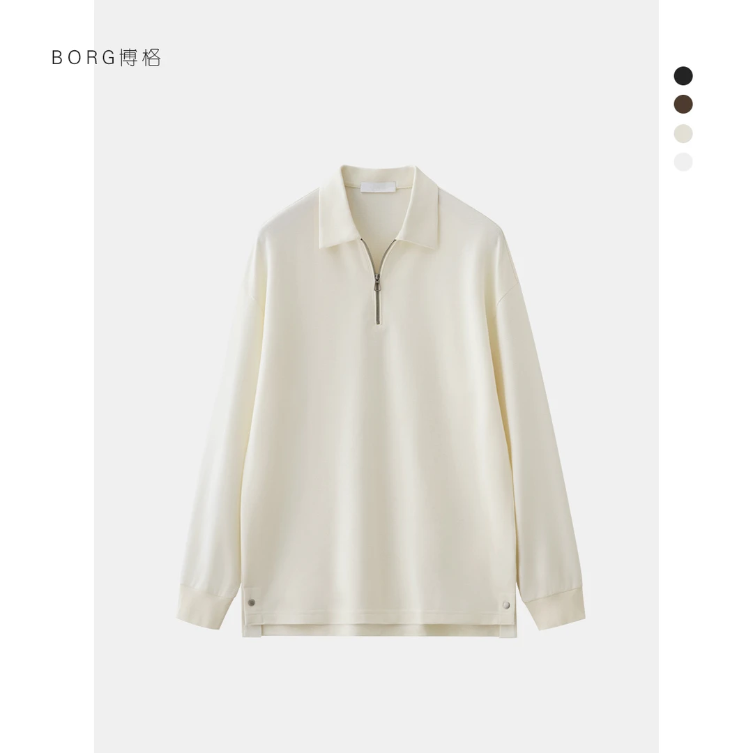 卫衣男秋季新款拉链设计长袖polo衫纯色百搭翻领T恤宽松休闲外套