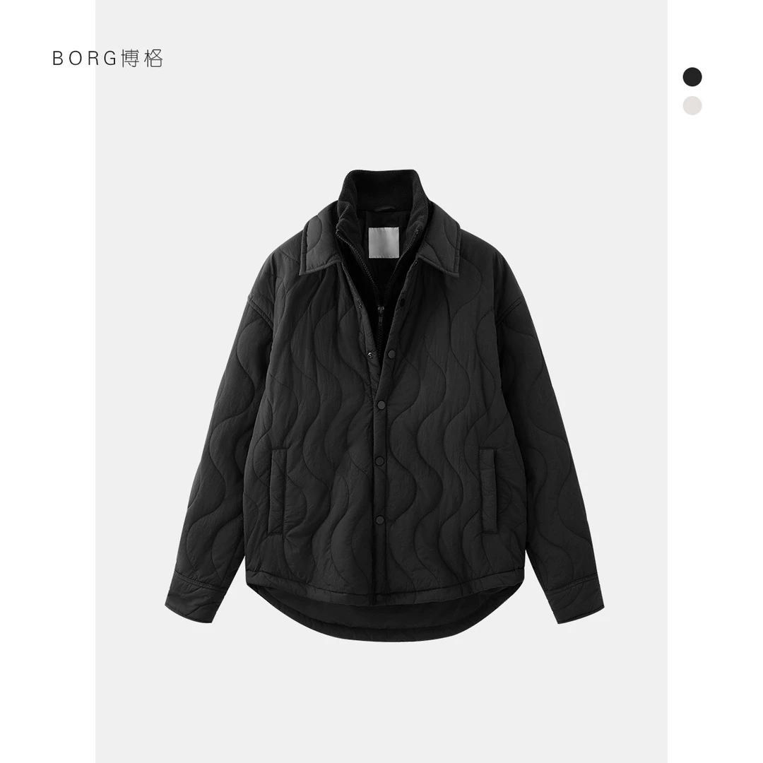 棉服外套冬季拉链假两件羊羔毛拼接外套立领波纹韩版百搭保暖棉衣