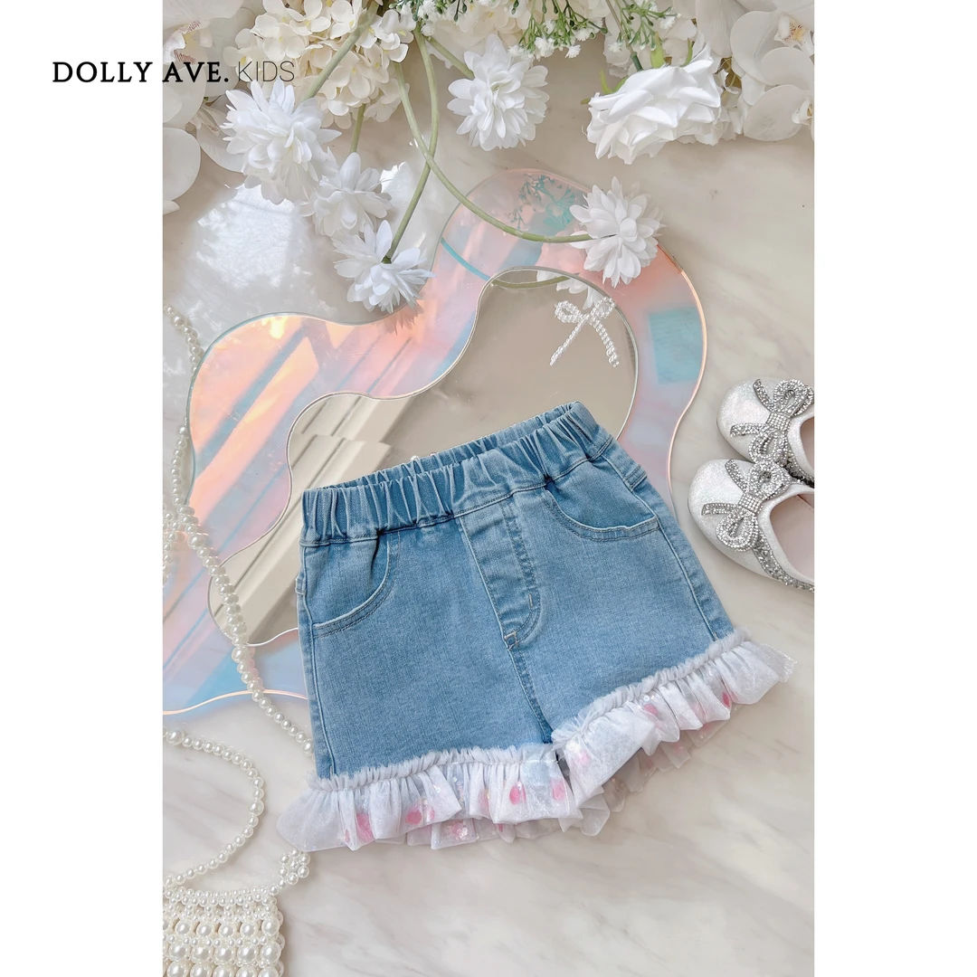 【现货】Dolly Ave 甜心牛仔 甜美气质女童夏季荷叶边牛仔短裤