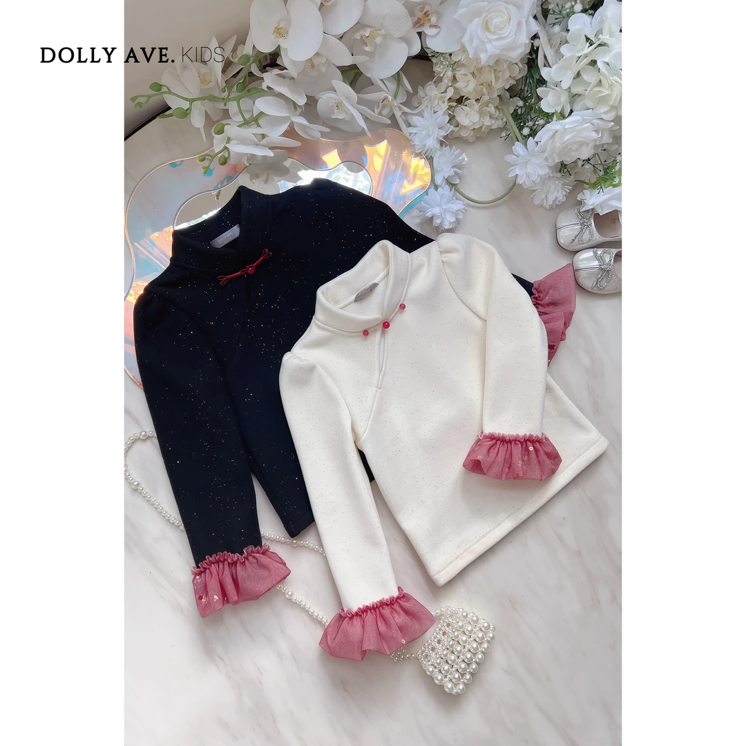【狂欢季】Dolly Ave 盘扣打底 国风女童气质荷叶袖长袖德绒打底