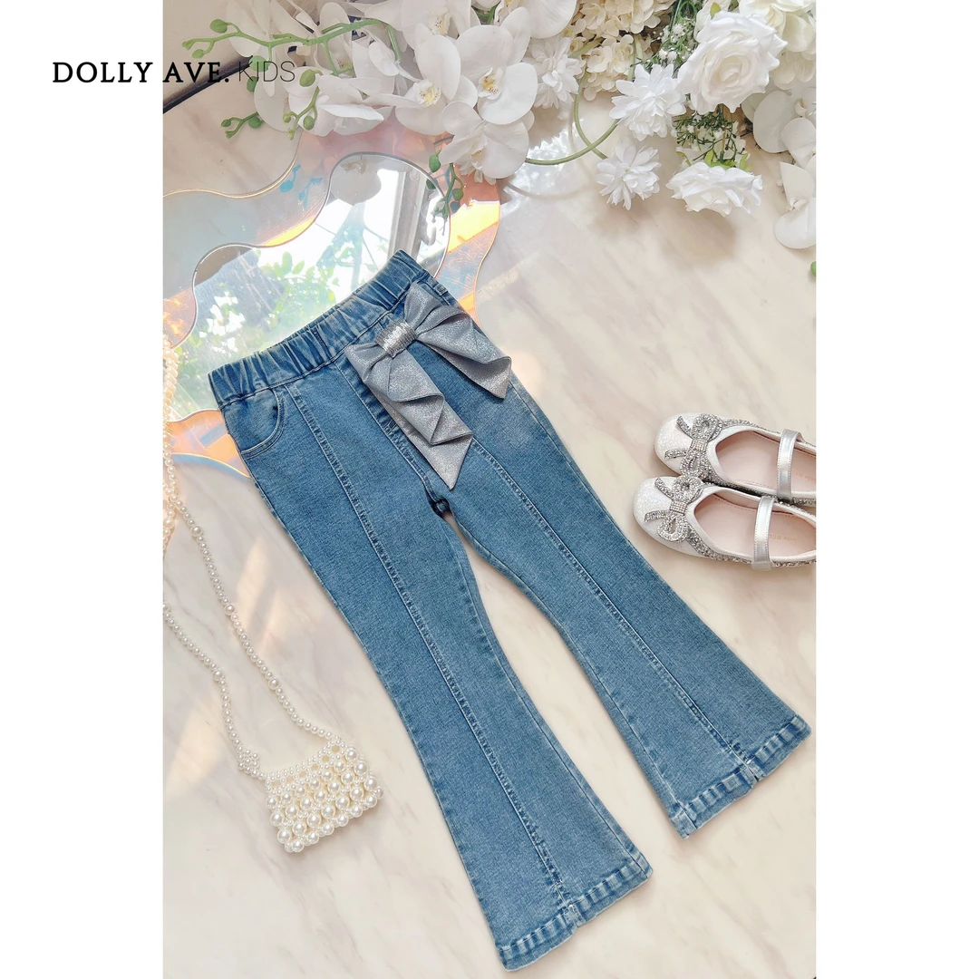 【现货】Dolly Ave 轻奢蝴蝶牛仔 百搭微喇阔腿蝴蝶结秋冬牛仔裤