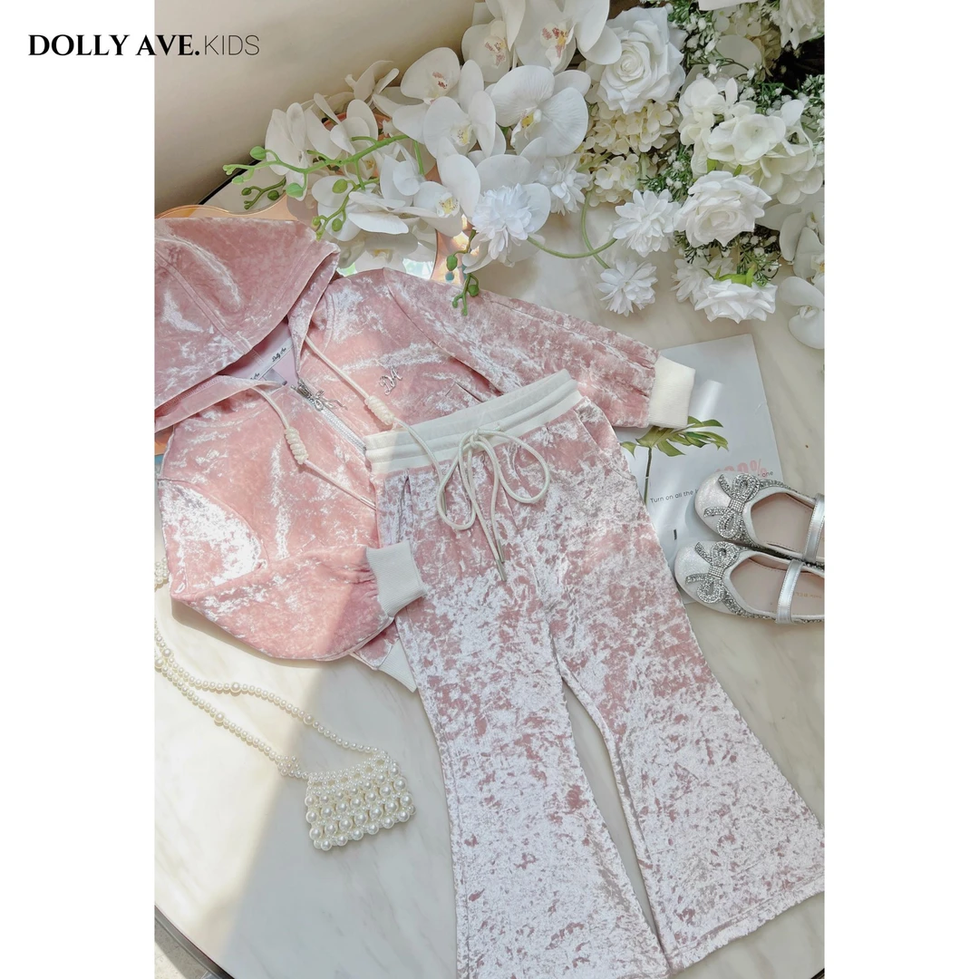 【现货】Dolly Ave 慕丝 定制面料轻奢钻石绒女童秋冬运动连帽套装