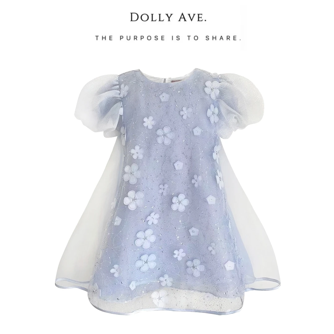 【惊喜时刻】Dolly Ave 花繁 女童立体花蓝紫色公主风夏季连衣裙