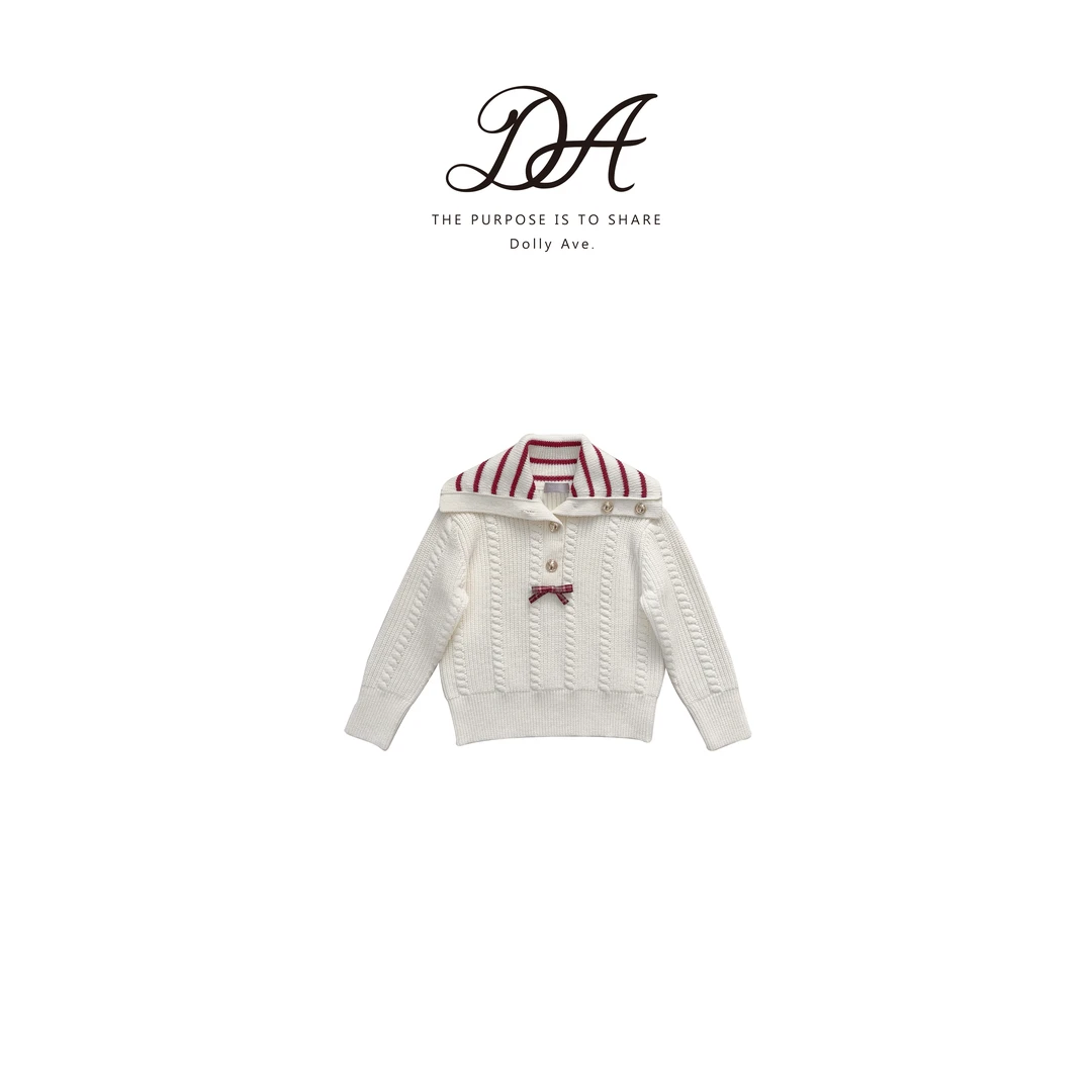 【现货】Dolly Ave 小满 高定羊毛混纺甜美蝴蝶结翻领百搭毛织上衣