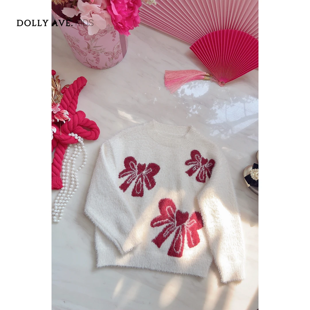 【现货】Dolly Ave 安安 轻奢蝴蝶结年味气质天丝混纺水貂绒毛衣