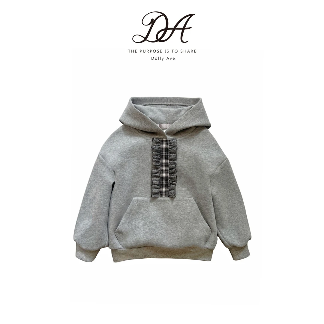 【现货】Dolly Ave「黑标系列」轻奢高克重时空绒格纹拼接连帽卫衣