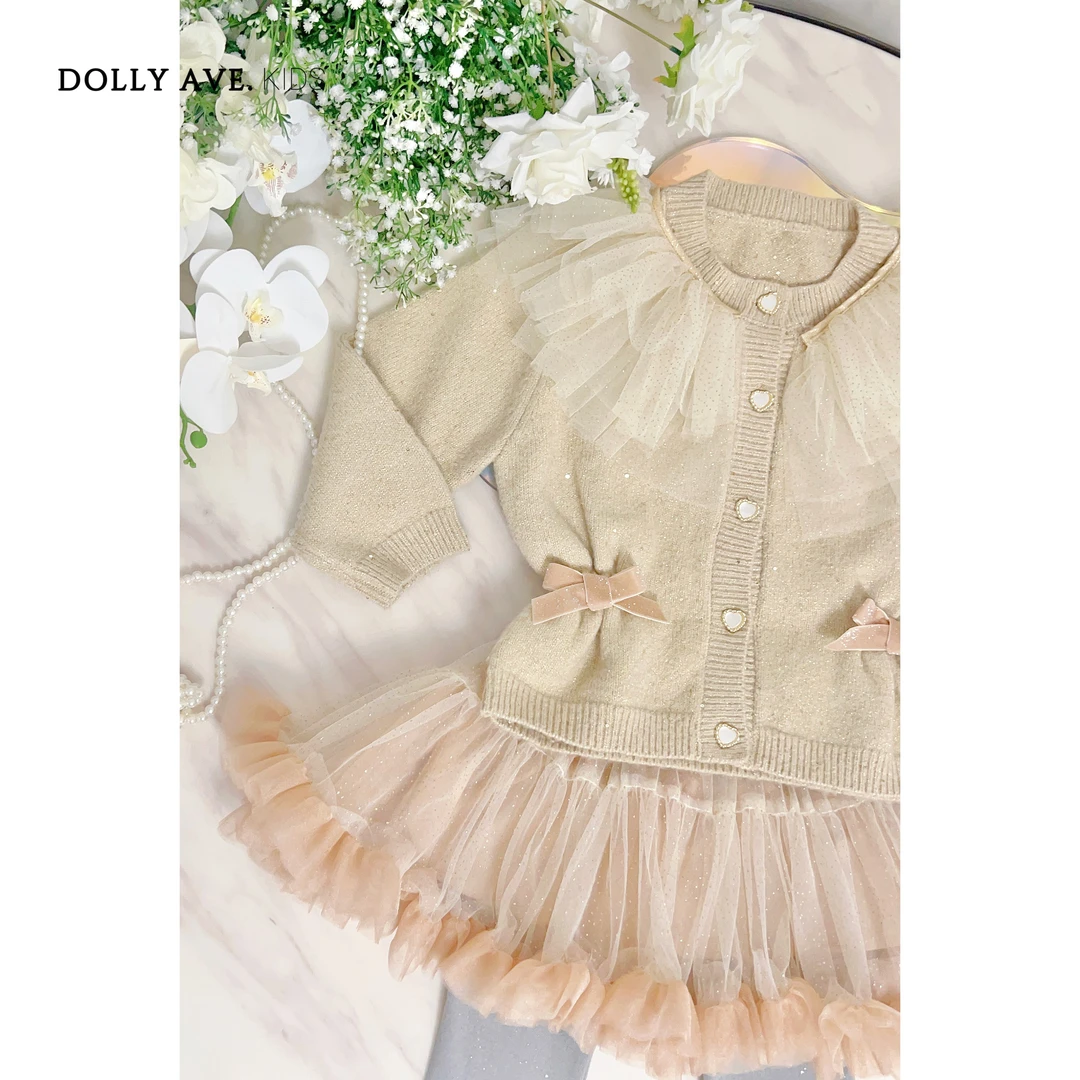 【惊喜时刻】DollyAve 可可 女童秋冬甜美公主风蝴蝶结裙裤开衫