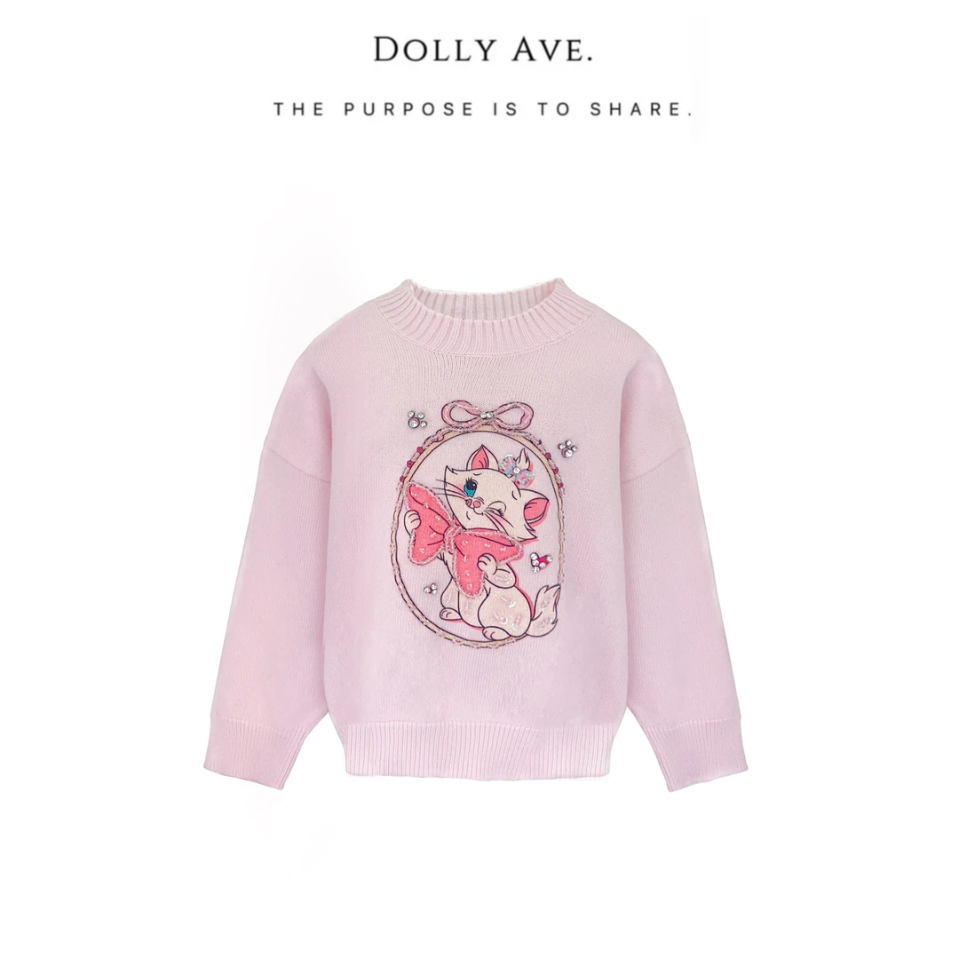 【惊喜时刻】Dolly Ave 温蒂 手工钉珠公主猫咪柔粉色女童秋冬毛衣