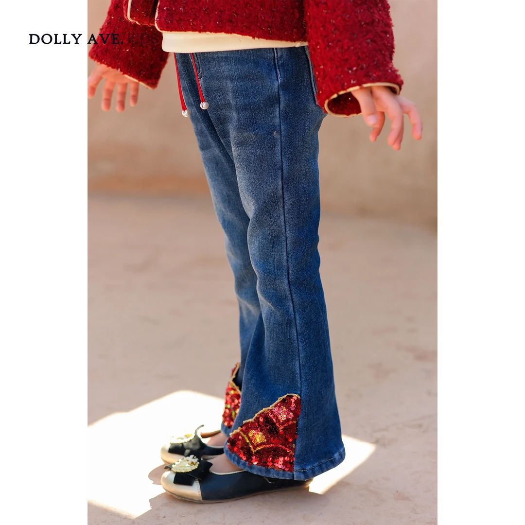 【惊喜时刻】Dolly Ave 祥云 国风女童盘扣显腿长秋冬加绒牛仔裤