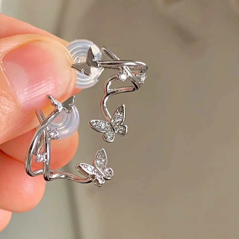 小众设计感精致镶钻蝴蝶耳钉时尚百搭蚊香盘耳夹无耳洞耳环女新款