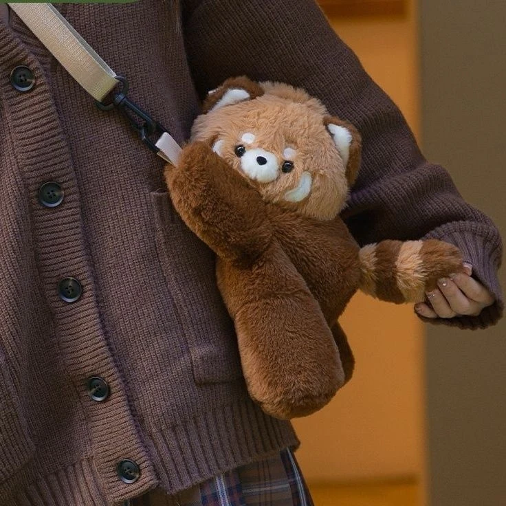 小熊猫趴趴包可爱毛绒包包单双肩背包女玩偶斜挎书包卡通包包