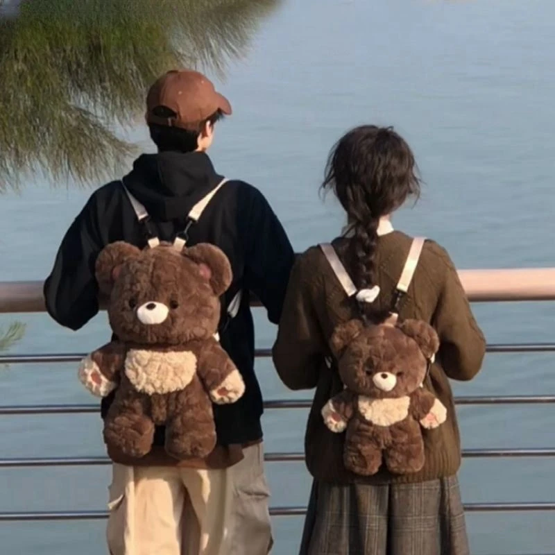 2025年新款爱心熊双肩背包毛绒玩偶公仔可爱书包小熊lolita