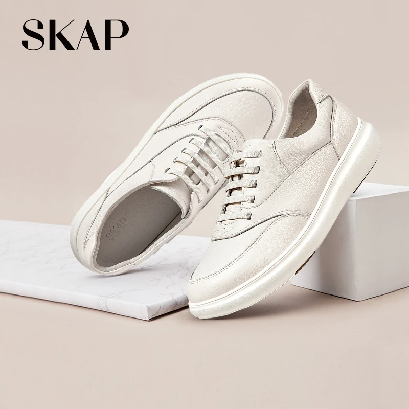 SKAP圣伽步潮流真皮时尚低帮百搭厚底透气运动女士休闲鞋AAE23CM2