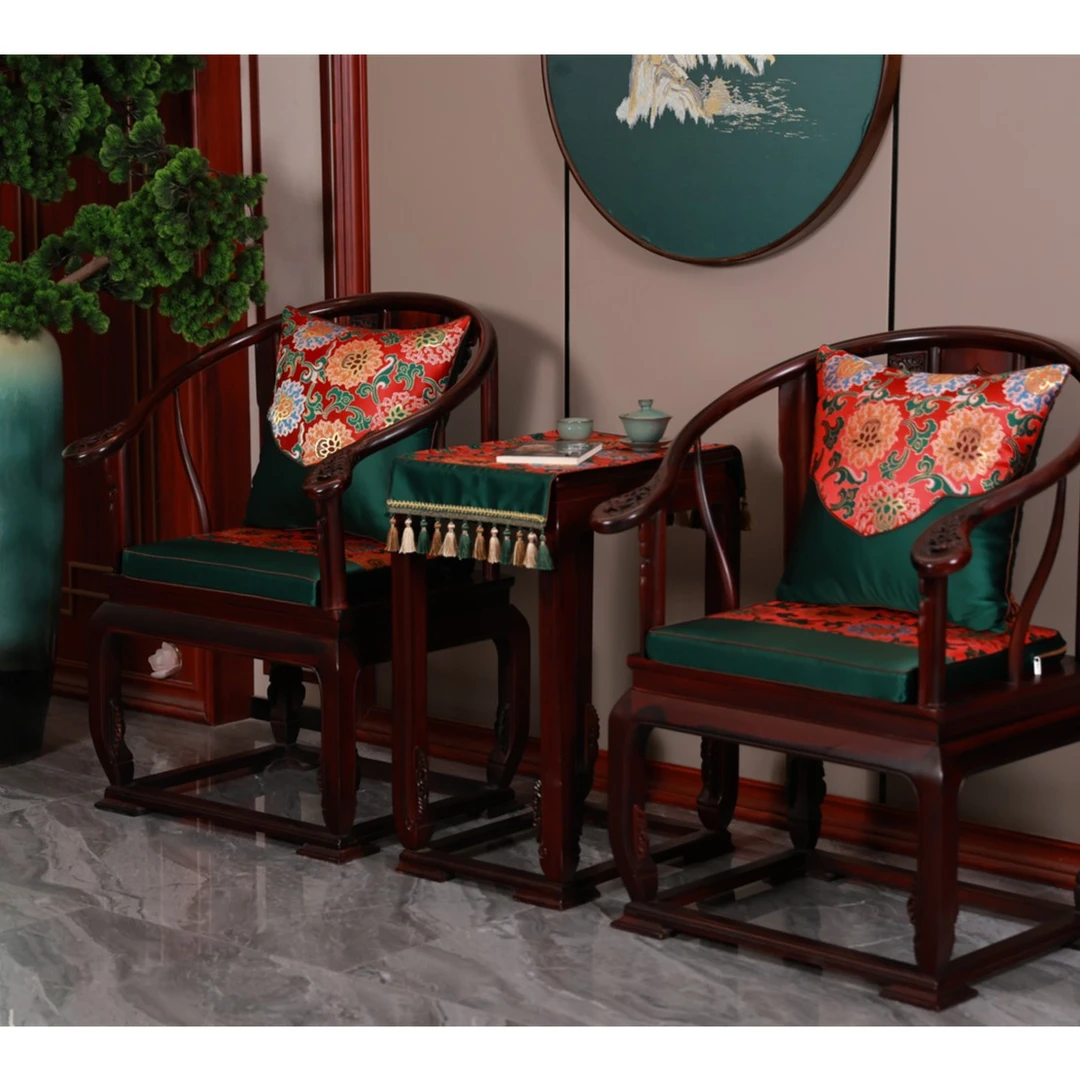一鸿天国风刺绣圈椅 餐椅 茶椅 官帽椅新中式沙发防滑坐垫