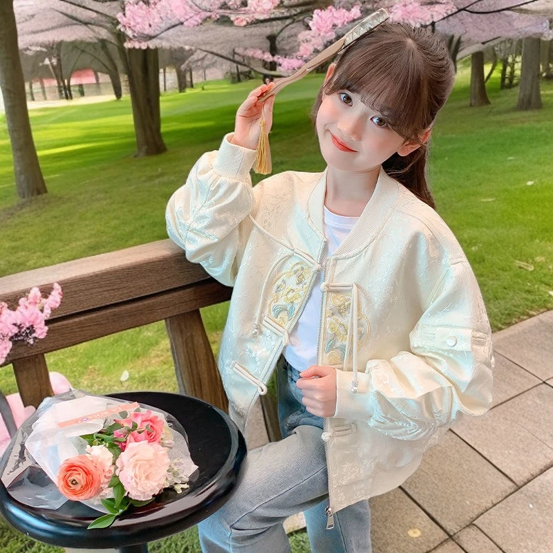 女童国风春季外套24新款汉服洋气中大童网红棒球服春秋新中式上衣