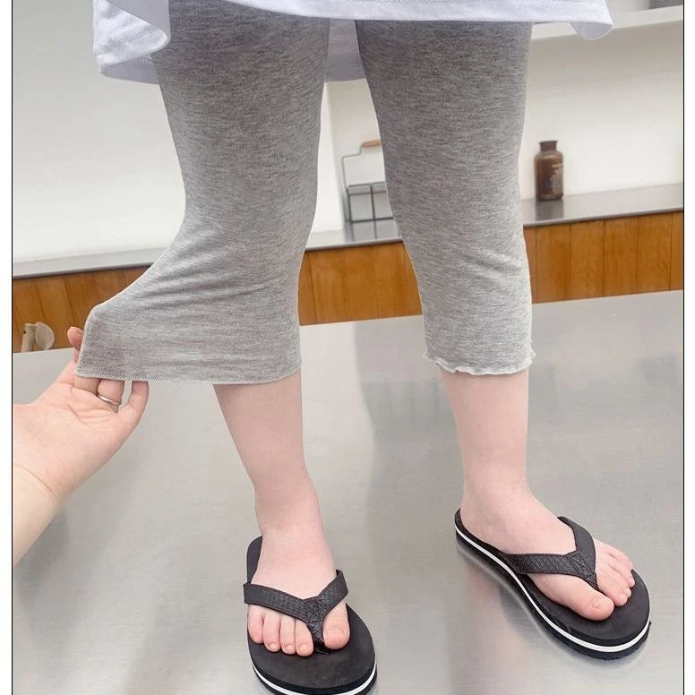 大pp女童打底七分裤夏季薄款莫代尔花边可超软宝宝修身弹力裤子