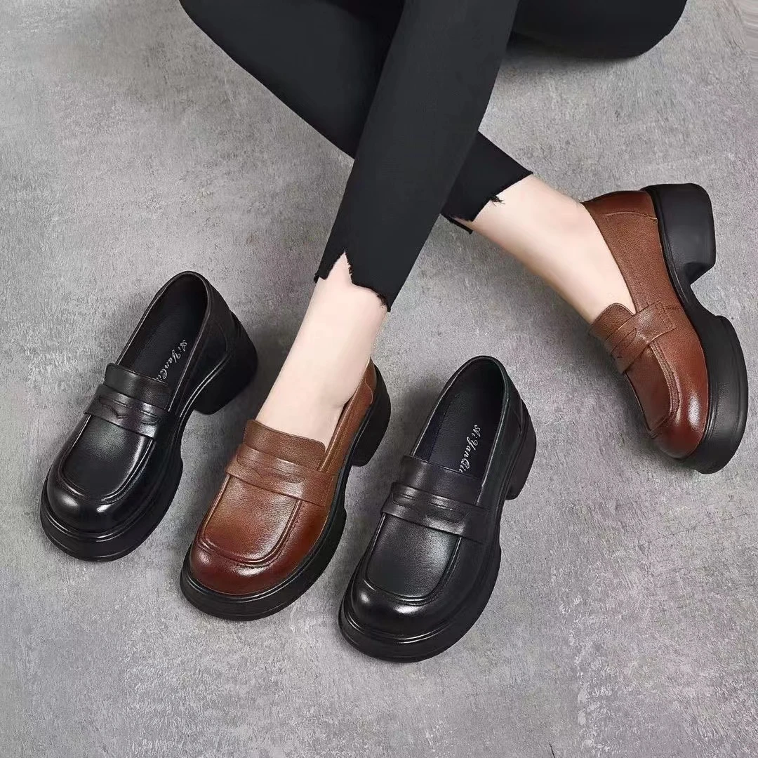 厚底乐福鞋女2025春季新款松糕增高jk学院英伦风百搭小皮鞋女单鞋