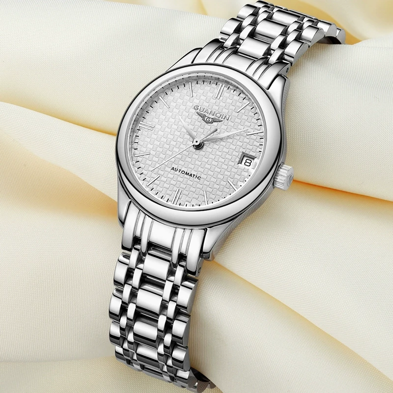 正品冠琴女士手表时尚简约女表全自动机械表精钢时尚潮流防水镂空