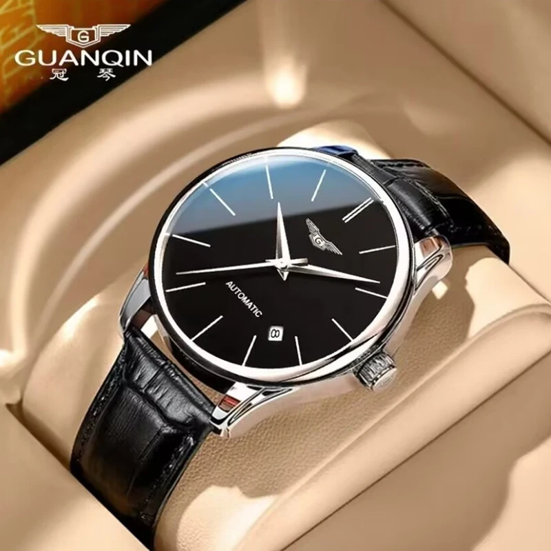 GUANQIN/冠琴正品手表男机械表真皮带全自动时尚男表防水男士手表