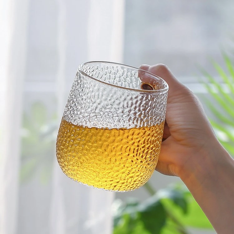 高硼硅耐热玻璃杯茶杯玻璃透明简约喝水杯锤纹创意泡茶杯