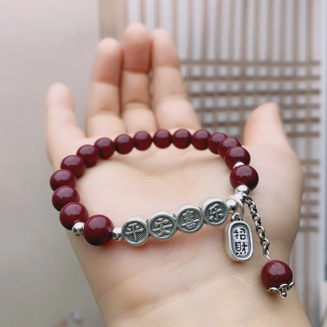 含辰砂工艺品Z2足银手链 小众平安喜乐牌闺蜜朱砂手串手绳