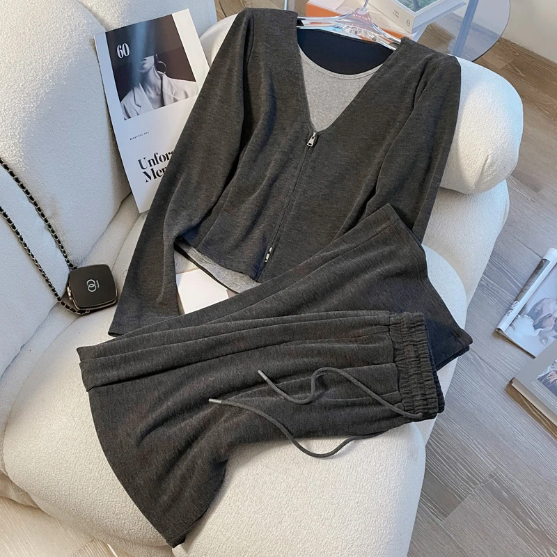 春季爆款2025新款港风休闲套装女春秋洋气显瘦简约假两件两件套