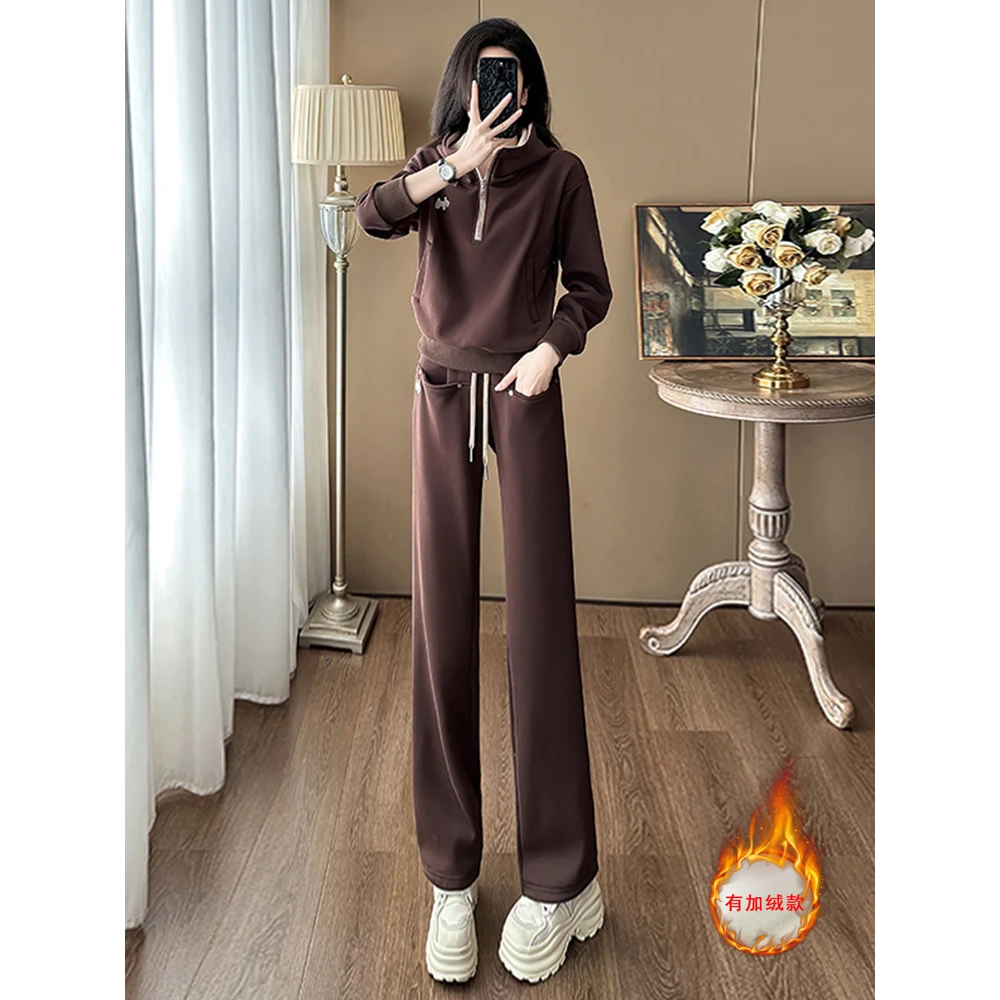 欧货休闲套装春季女时髦感加绒加厚连帽卫衣女装冬款套装2025春季