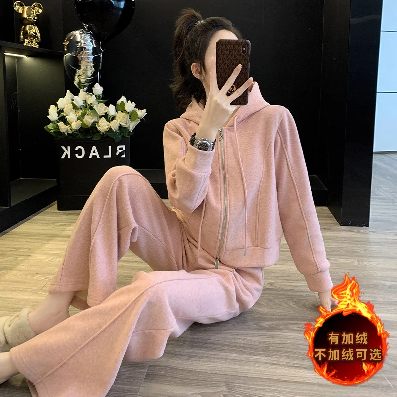 高级感盐系休闲运动女秋季时髦洋气灰色过年战袍女装冬款套装春季