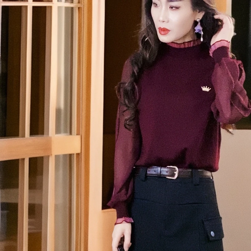 4DA2B3589A秋冬纯色长袖针织毛衣