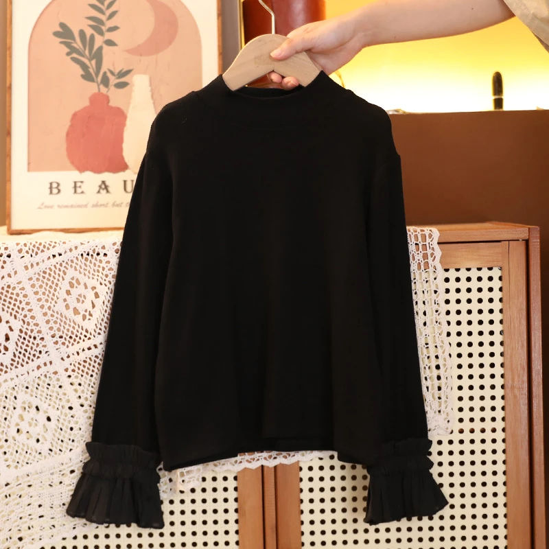 甜女童秋季打底衫2024新款儿童春秋长袖T恤女孩秋装花边袖上衣