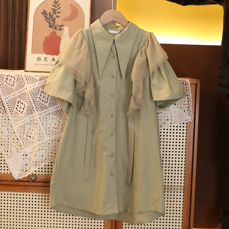 甜女童夏装连衣裙2025新款儿童时尚气质夏季宽松衬衫领韩版棉布裙