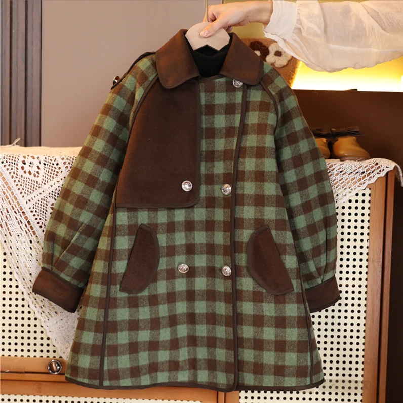 甜现女童外套2024秋冬季新款儿童时尚百搭呢子中长款大衣