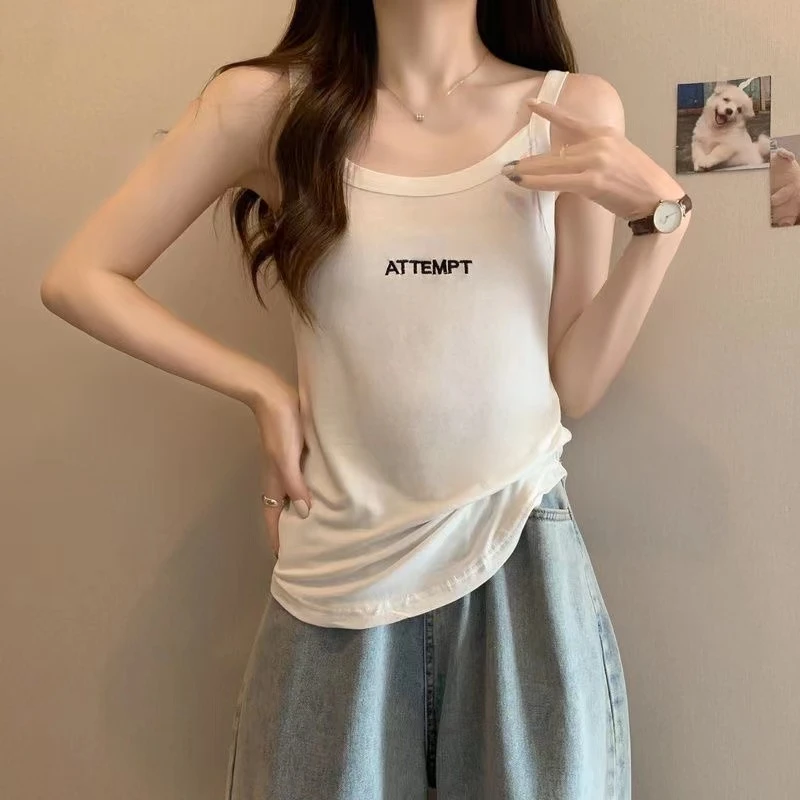 80-200斤大码刺绣吊带背心女胖mm宽松显瘦遮肚打底背心无袖百搭女