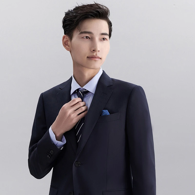 【VBC进口面料-套装】报喜鸟男士商务绵羊毛西装休闲修身西服套装