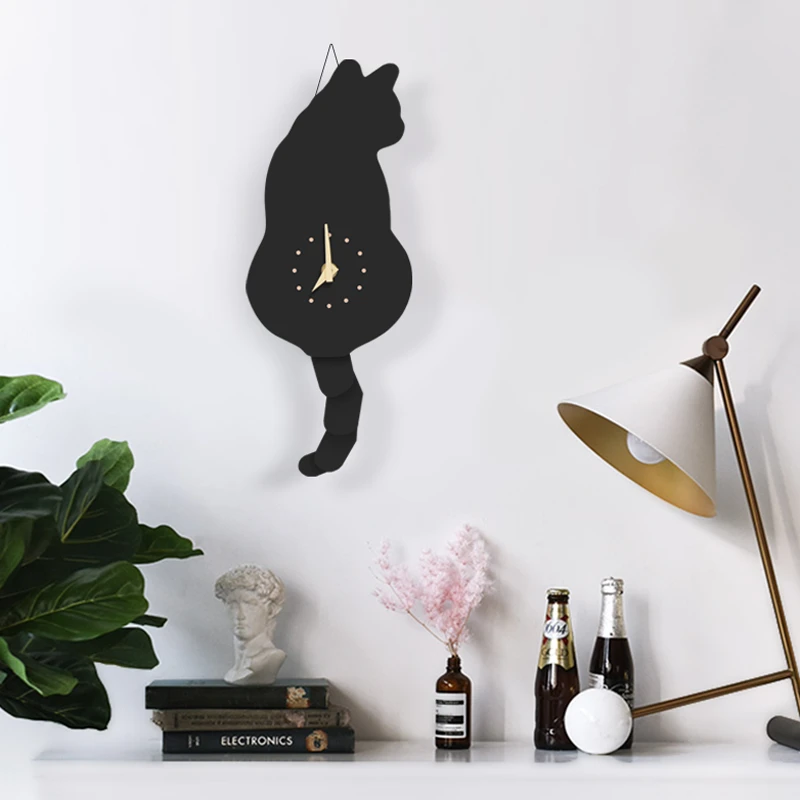 尾巴超柔顺的猫时钟猫咪摇摆尾钟会动的分段尾巴时尚创意潮流玩具