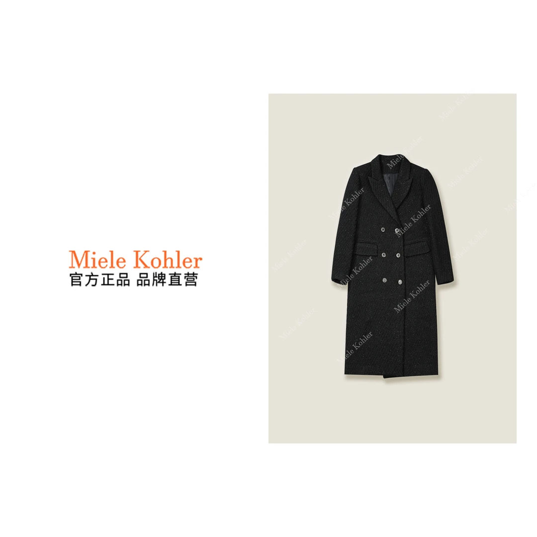 秋冬双排扣中长款绵羊毛外套MKODKX23019【澳门小源同款】